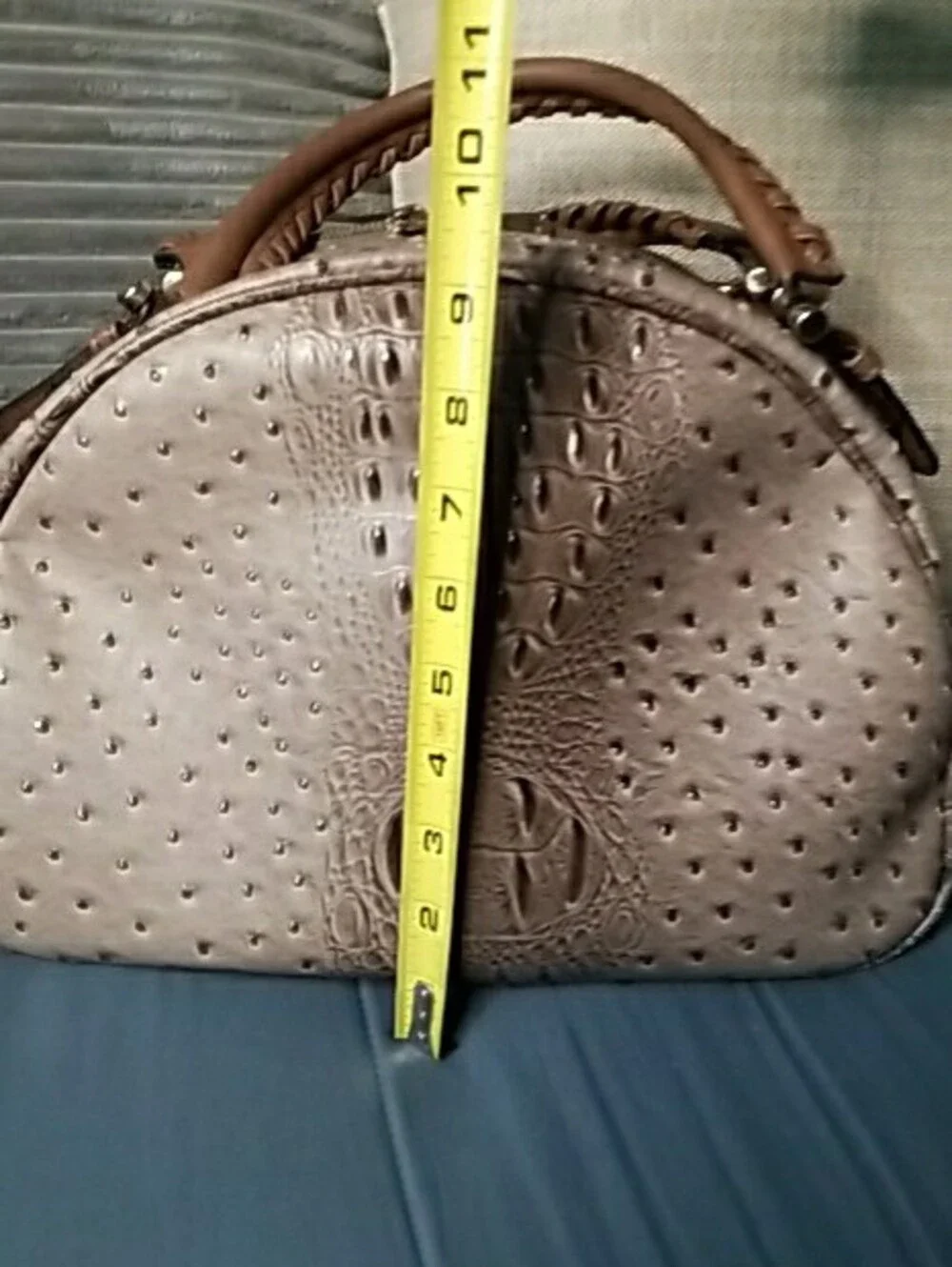 Structured Faux-Ostrich Dome Satchel Large